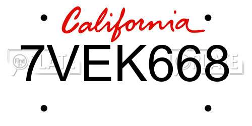 7VEK668 California License Plate