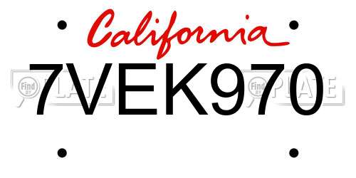 7VEK970 California License Plate
