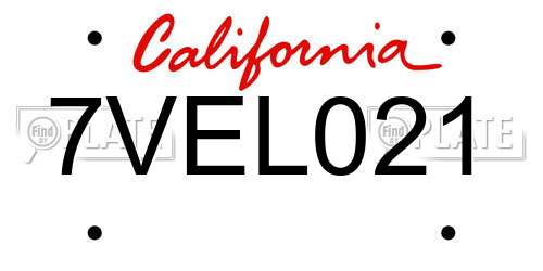 7VEL021 California License Plate