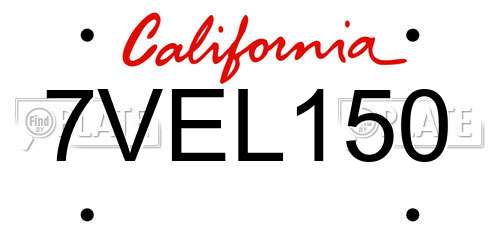 7VEL150 California License Plate