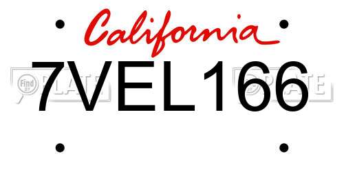 7VEL166 California License Plate