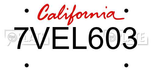 7VEL603 California License Plate