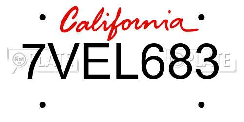 7VEL683 California License Plate