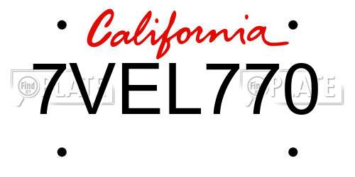 7VEL770 California License Plate