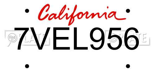 7VEL956 California License Plate