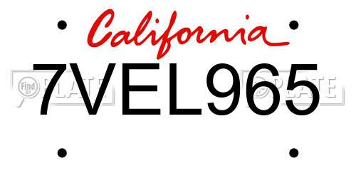 7VEL965 California License Plate