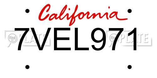 7VEL971 California License Plate