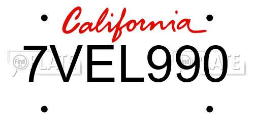 7VEL990 California License Plate
