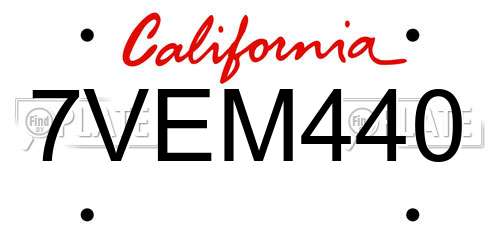 7VEM440 California License Plate