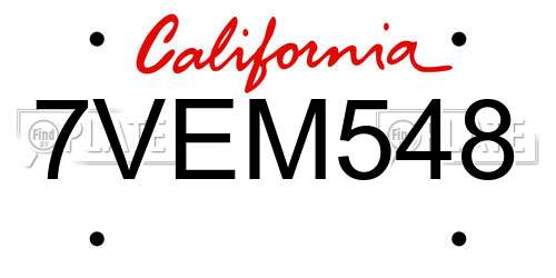 7VEM548 California License Plate