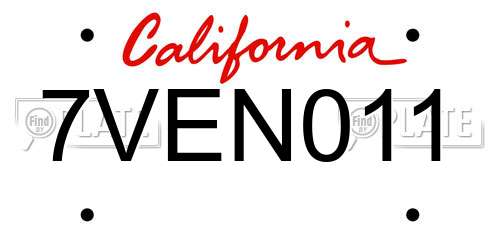 7VEN011 California License Plate