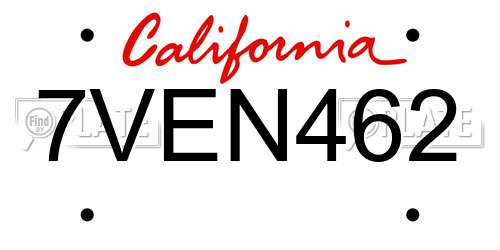 7VEN462 California License Plate