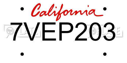 7VEP203 California License Plate