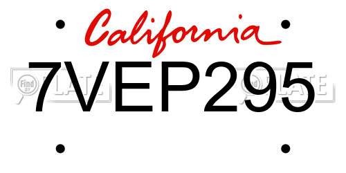 7VEP295 California License Plate