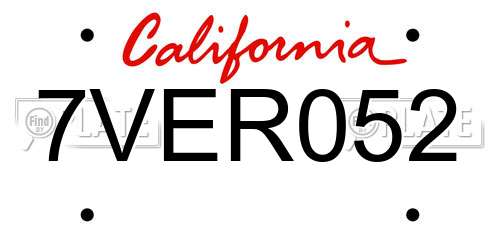 7VER052 California License Plate