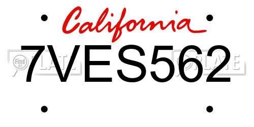 7VES562 California License Plate