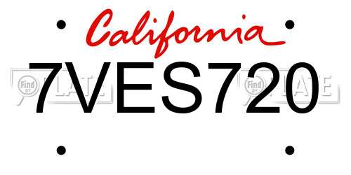 7VES720 California License Plate