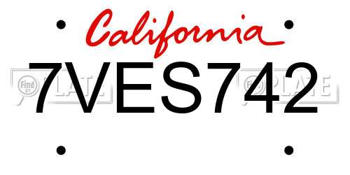 7VES742 California License Plate