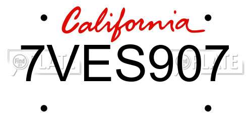 7VES907 California License Plate