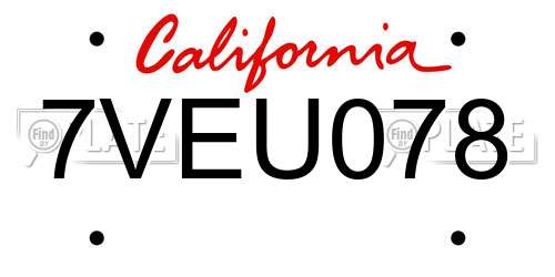 7VEU078 California License Plate