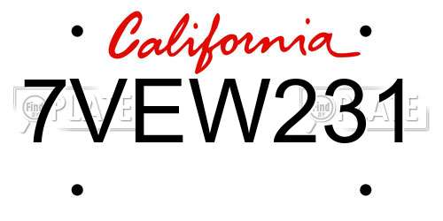 7VEW231 California License Plate