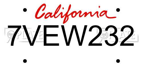 7VEW232 California License Plate