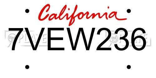 7VEW236 California License Plate