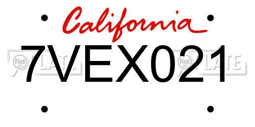 7VEX021 California License Plate