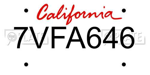 7VFA646 California License Plate