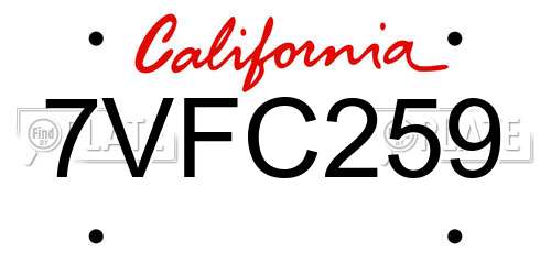 7VFC259 California License Plate