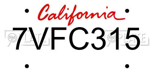 7VFC315 California License Plate