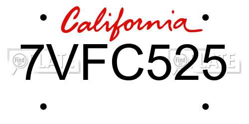 7VFC525 California License Plate