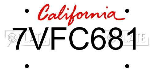 7VFC681 California License Plate
