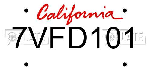 7VFD101 California License Plate