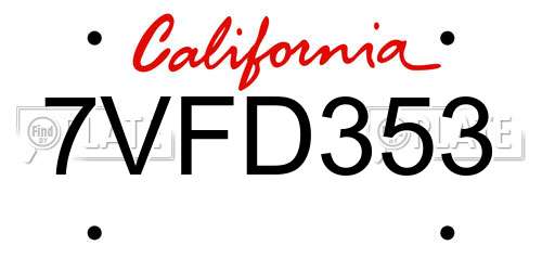 7VFD353 California License Plate