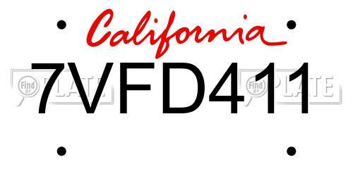 7VFD411 California License Plate