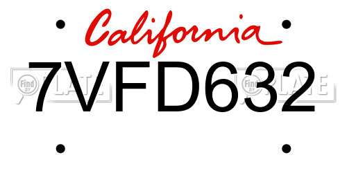 7VFD632 California License Plate