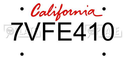 7VFE410 California License Plate
