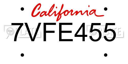 7VFE455 California License Plate