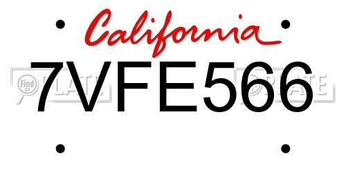 7VFE566 California License Plate