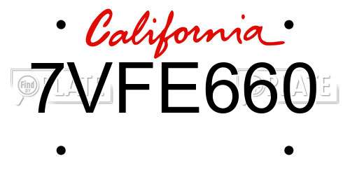 7VFE660 California License Plate