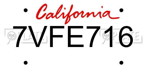 7VFE716 California License Plate