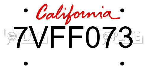 7VFF073 California License Plate