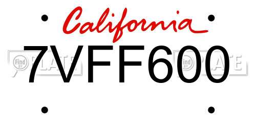 7VFF600 California License Plate