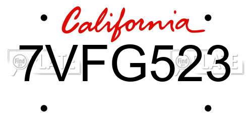 7VFG523 California License Plate