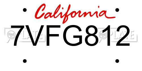7VFG812 California License Plate