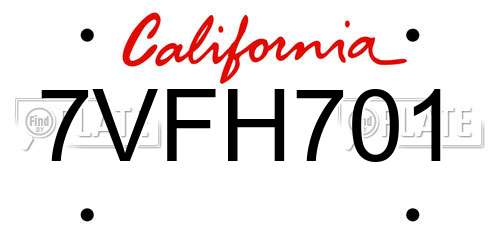 7VFH701 California License Plate