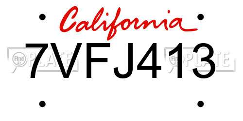 7VFJ413 California License Plate