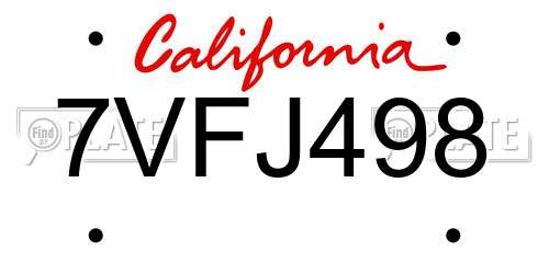 7VFJ498 California License Plate
