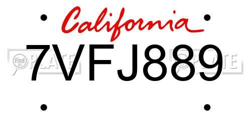 7VFJ889 California License Plate